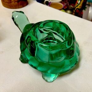 Indiana Glass Turtle Votive Candle Holder Tea Light Paperweight Spanish Green
